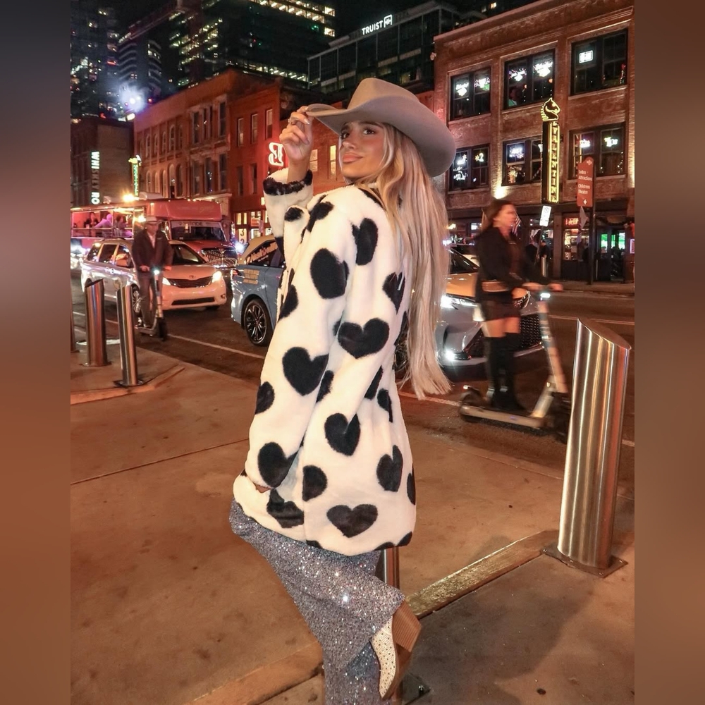 Black Hearts Faux Fur Lux Driving Midi Coat In Honey - Picture 3 of 5